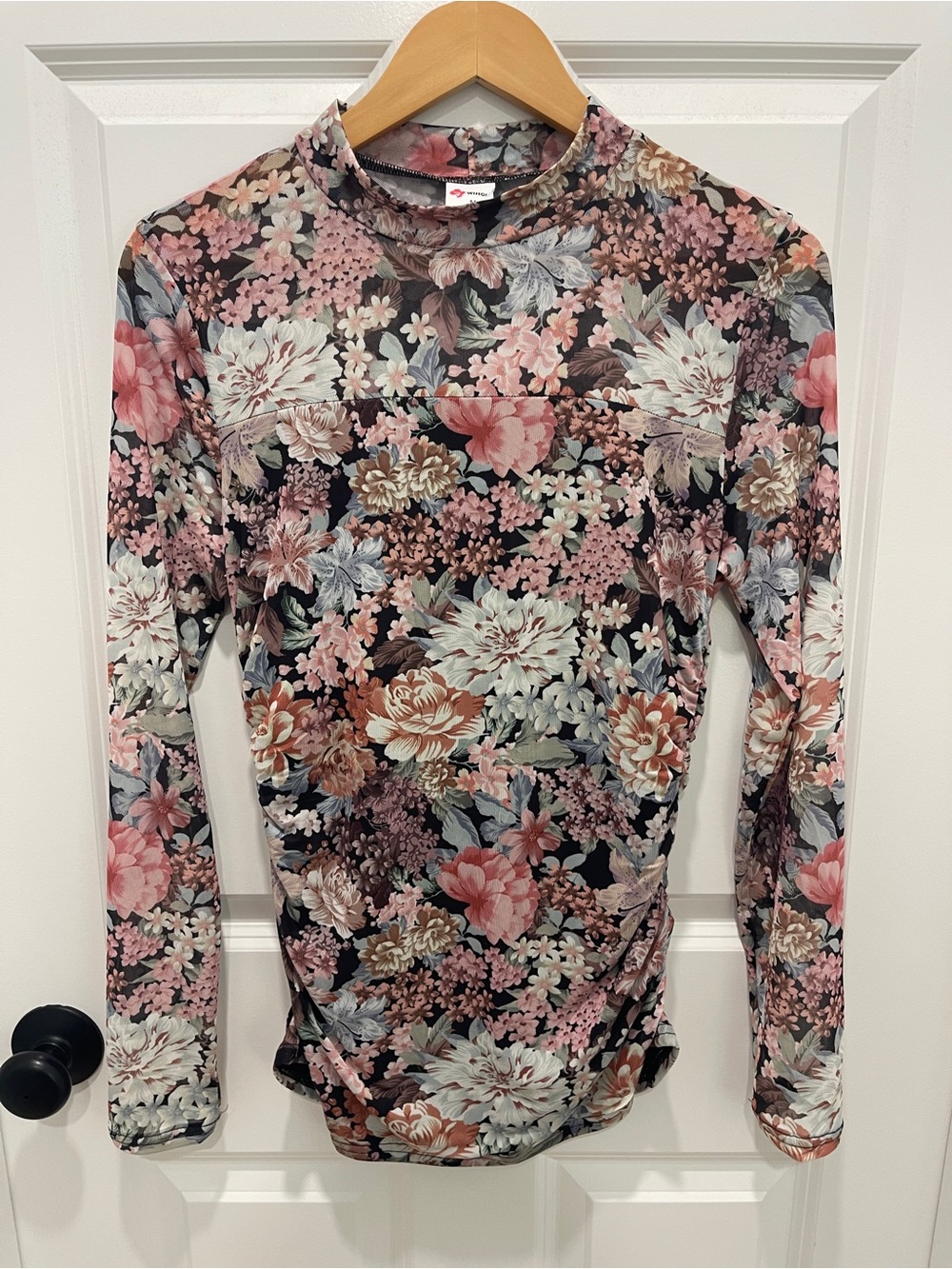 Floral Mock Neck Long-Sleeve Blouse - Pink Multi